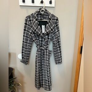 Shinestar Black and White Plaid Trench Coat
